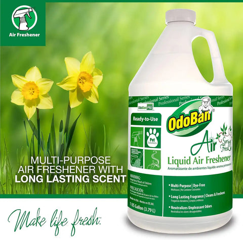 OdoBan Professional Series Ready-to-Use Air Spring Fresh Liquid Air Freshener, Made in the USA, Spring Fresh Scent Clear, 2-Pack, 1 Gallon Each