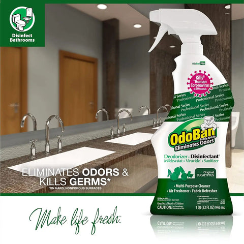 OdoBan Professional Disinfectant and Odor Eliminator Ready-to-Use Spray, 4-Pack, 32 Ounces Each, Original Eucalyptus Scent