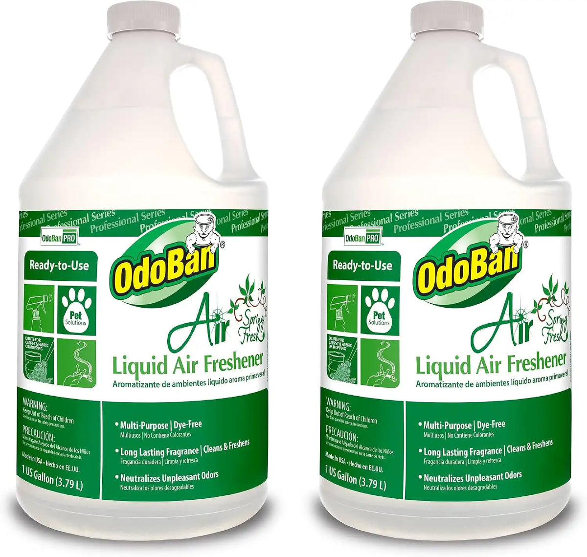 OdoBan Professional Series Ready-to-Use Air Spring Fresh Liquid Air Freshener, Made in the USA, Spring Fresh Scent Clear, 2-Pack, 1 Gallon Each