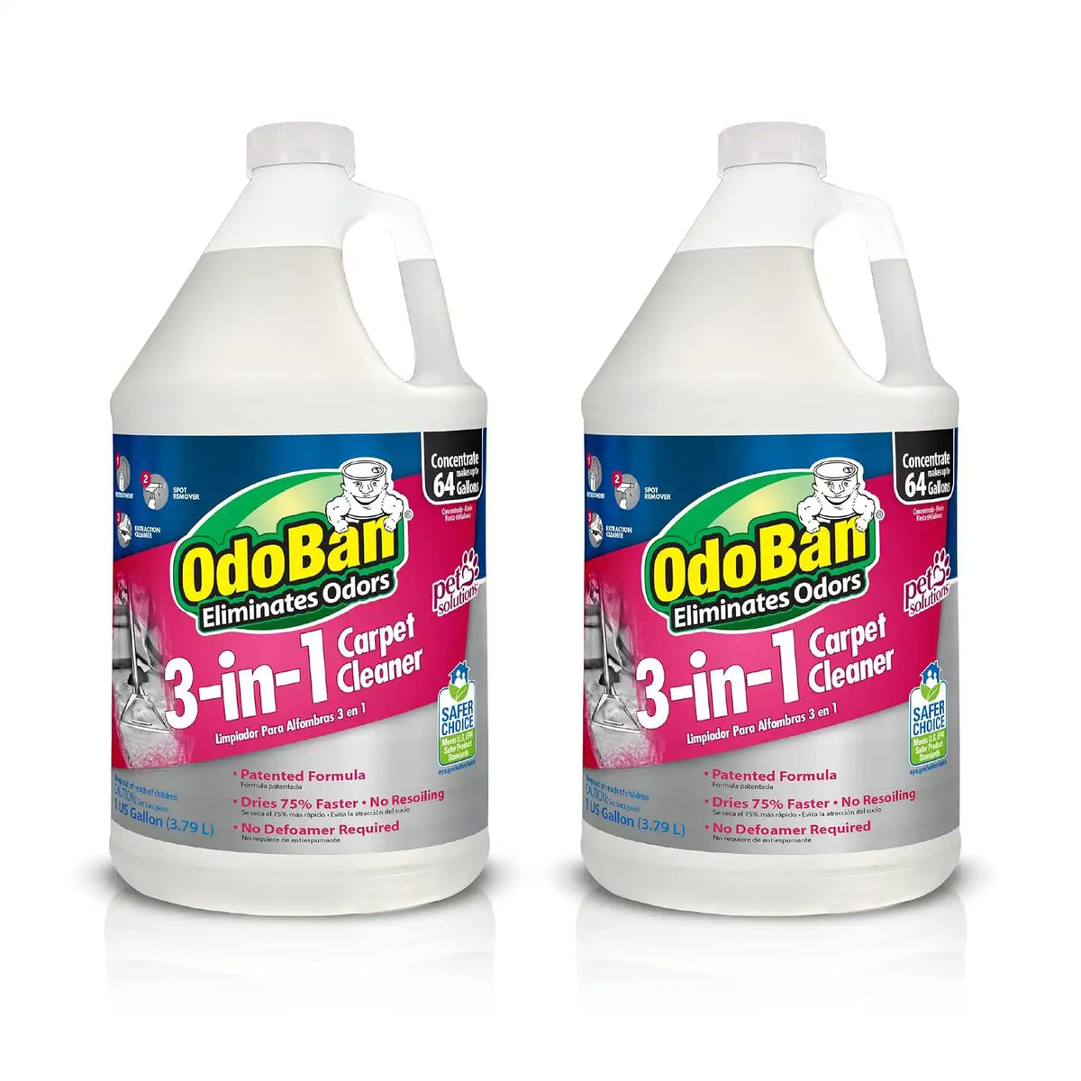 OdoBan 3-in-1 Carpet Cleaner, Made in the USA, Set of 2, 1 Gallon Each