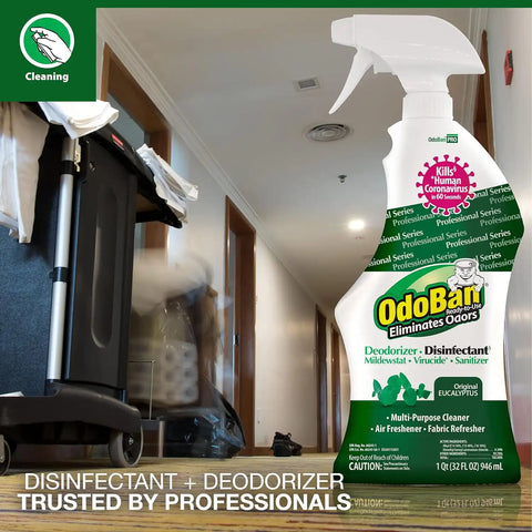 OdoBan Professional Disinfectant and Odor Eliminator Ready-to-Use Spray, 4-Pack, 32 Ounces Each, Original Eucalyptus Scent