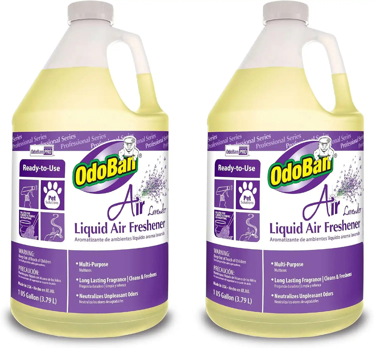 OdoBan Professional Series Ready-to-Use Air Lavender Liquid Air Freshener, Made in the USA, Lavender Scent, 2-Pack, 1 Gallon Each