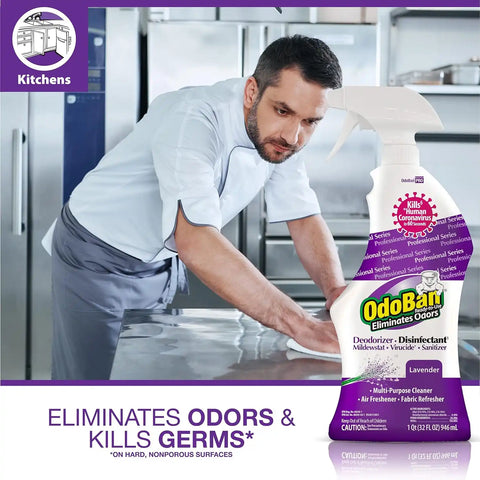OdoBan Professional Disinfectant and Odor Eliminator Ready-to-Use Spray, Made in the USA, Lavender Scent, 4-Pack, 32 Ounces Each