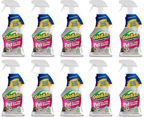 OdoBan Pet Solutions Oxy Stain Remover, Pet Stain Eliminator, Made in the USA, 10-Pack, 32 Ounce Spray Each