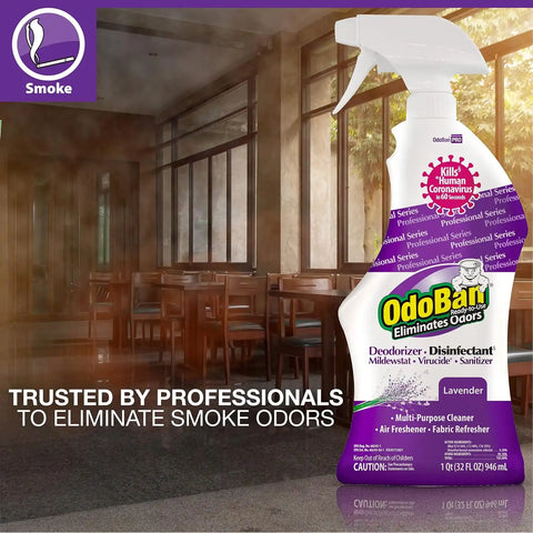 OdoBan Professional Disinfectant and Odor Eliminator Ready-to-Use Spray, Made in the USA, Lavender Scent, 4-Pack, 32 Ounces Each