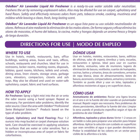 OdoBan Professional Series Ready-to-Use Air Lavender Liquid Air Freshener, Made in the USA, Lavender Scent, 1 Gallon